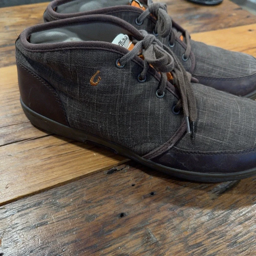 Olukai Mens Nana Hele Chukka Boots Size 11 Brown Leather Textile Stingray Detail